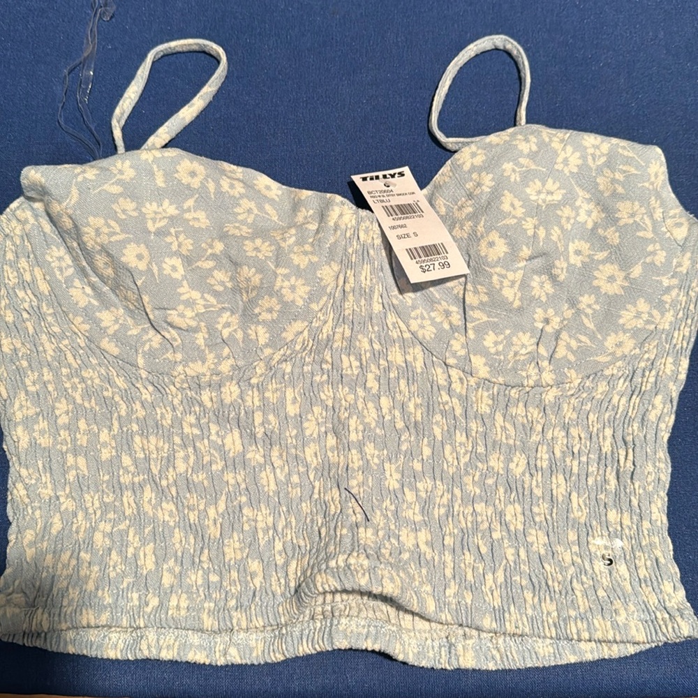 Cute girls blue and white cami with flowers